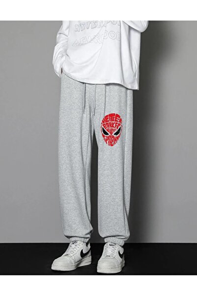 Le Savu Pantaloni de trening unisex gri Sevunera Spiderman cu imprimeu