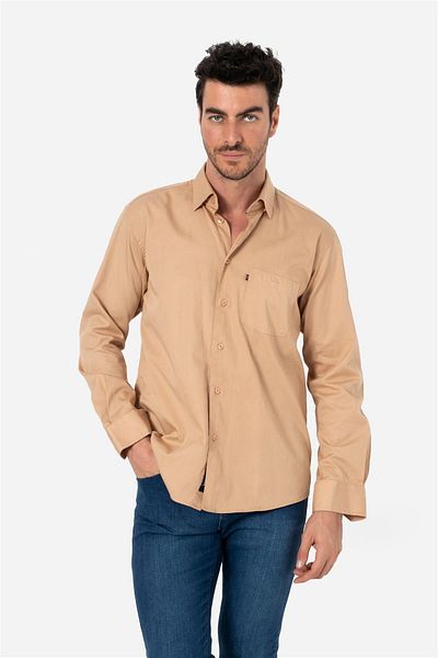 Brothers Ανδρικό Comfort Fit Basic - Μακρύ μανίκι, μονή τσέπη, πουκάμισο Gabarding που πλένεται, Kansas LS, Μπεζ B01.242.42