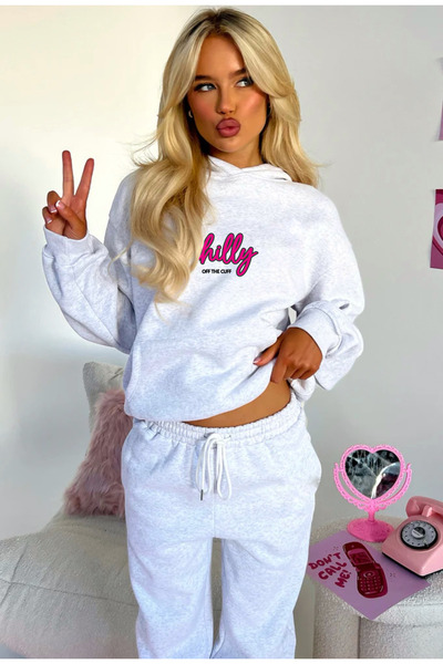 Cakkey Women's Chilly Hooded Sweatshirt and Sweatpants Set Gray