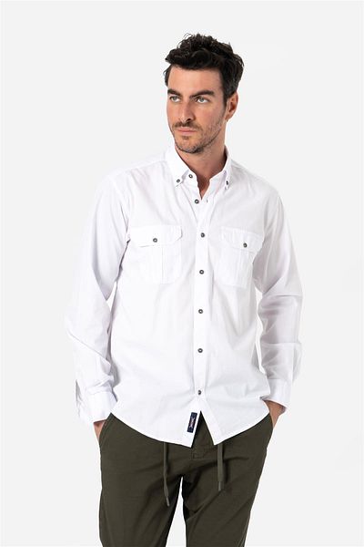 Brothers Ανδρικό πουκάμισο Comfort Fit με μακρυμάνικο διπλό καπάκι τσέπης που πλένεται από ποπλίνα Fargo Ls Λευκό B01.242.3