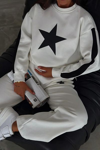 MILANOFOX Three Thread Inside Cotton Ribbed Tracksuit Set with Star and Stripe Detail