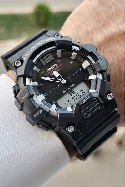 Casio Numerals Metallic Band Black Color Analog and Digital 2 Year Warranty Men Wrist Watch
