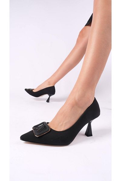 romex Pantofi stiletto cu toc cu cataramă în V neagră - Clasic Modern