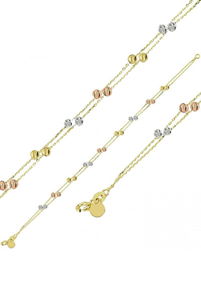 Bilezikci Top Altınlı 14 Ayar 2'li Zincir Bileklik