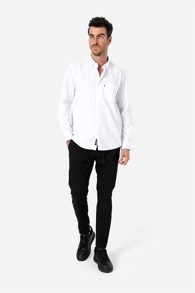 Brothers Comfort Fit Basic pentru bărbați - mânecă lungă, un singur buzunar, cămașă din gabardă lavabilă, Kansas LS, alb B01.242