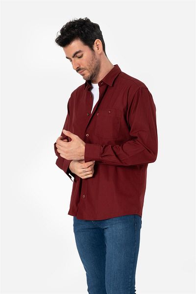 Brothers Men's Comfort Fit Basic Long Sleeve Single Pocket Washed Gabarding Shirt Kansas Ls Burgundy B01.242.