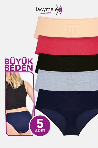 LadyMelex Chiloți pentru femei, slip cu talie mijlocie-înaltă mărime mare (XL-2XL-3XL-4XL-5XL-6XL) 5 buc, culori închise