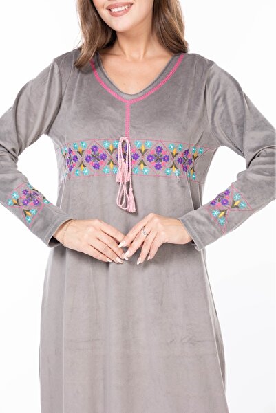 mervemoda Women's Long Sleeve Velvet Dress