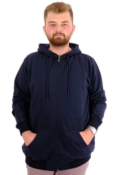 ModeXL Ανδρικό φούτερ - Mode XL, Μεγάλο μέγεθος, Κουκούλα, Φερμουάρ, Μπλε Navy, Recycle B24547