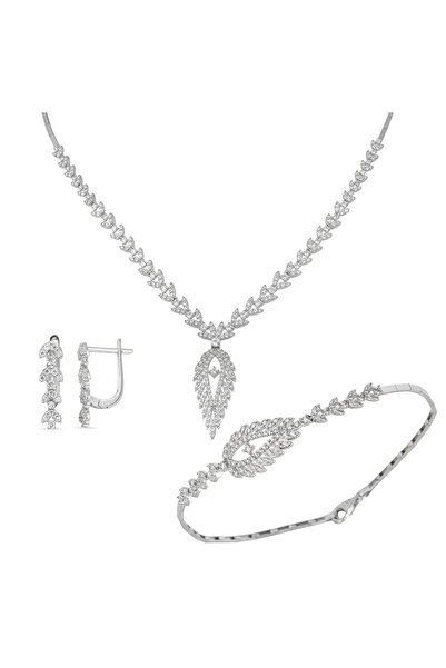 Bilezikci Damla Beyaz Altın Takı Seti