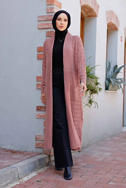 EZFER KADIN UZUN KOLLU SAÇ ÖRGÜLÜ UZUN HIRKA