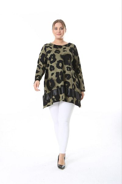 özle fashion Women's Plus Size Leather Garnished Blouse