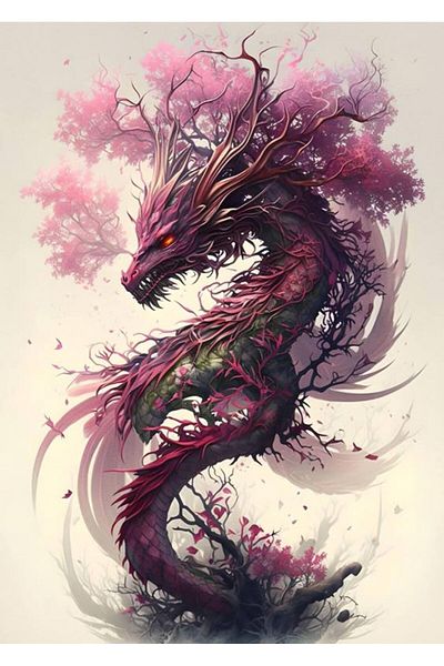 pixartsanat Sakura Dragon Pixart Art Mosaic Painting 40X60