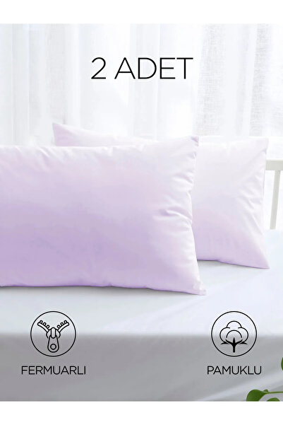 Oiz Story 2 Adet Pamuklu Lila Yastık Kılıfı 50x70cm | Fermuarlı Yastık Kılıfı