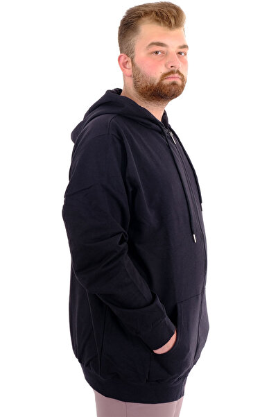 ModeXL Ανδρικό φούτερ - Mode XL, μεγάλο μέγεθος, κουκούλα και φερμουάρ, μαύρο Recycle B24547