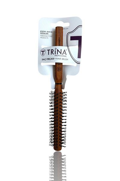 Trina Men's Round Hair Brush - Wooden Handle 0051