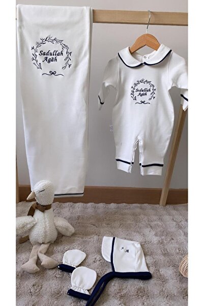 VolleM İsimli Hastane Çıkışı 4'Lü Set  ( İsme Özel Tulum, Nakışlı Battaniye)