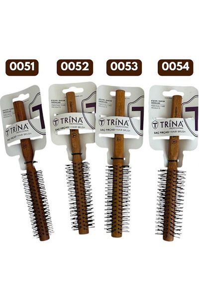 Trina Men's Round Hair Brush - Wooden Handle 0054