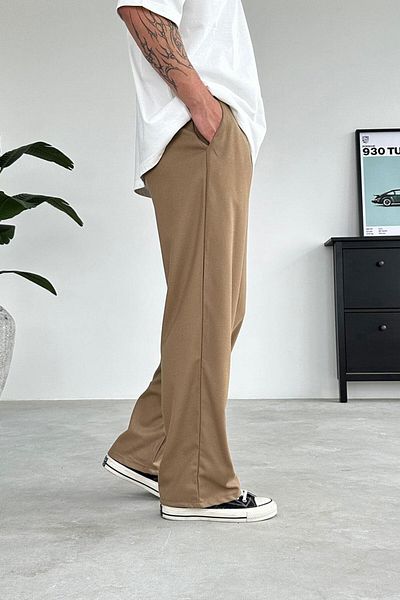 HAFKAGİYİM Tan Pleat Detail 01 Φαρδύ υφασμάτινο παντελόνι