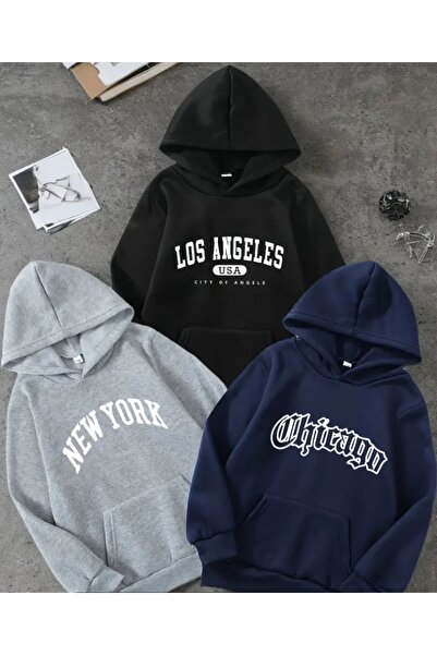 MODARİCH Набір з 3 світшотів America Cities - чорно-сірий темно-синій, з прин...