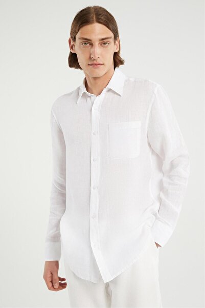 Mudo قميص كتان بقصة عادية