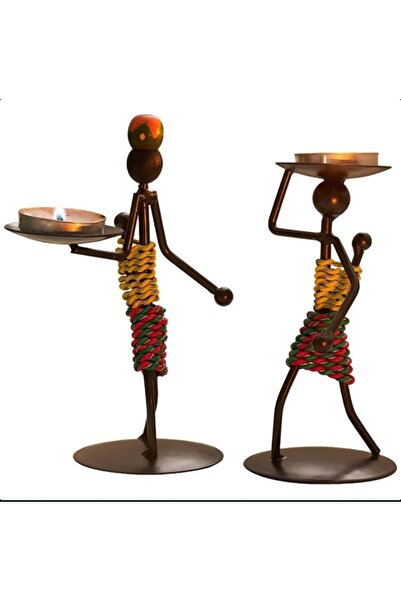 Genel Markalar Afrikalı Kadın Tasarımlı Tealight Metal Mumluk Dekoratif Şık H...