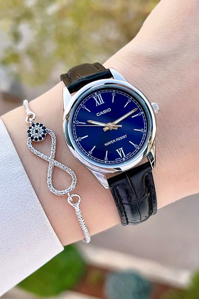 Casio Women's Wristwatch with Case Metallic Dial Navy Blue Color 2 Years Warranty