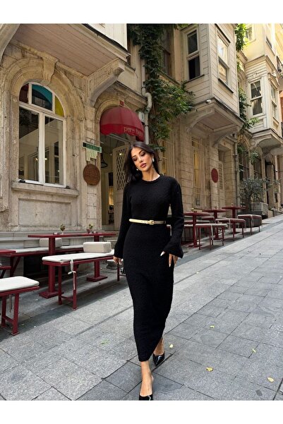 buqre's moda Yeni Sezon Dokulu Triko Maxi Elbise
