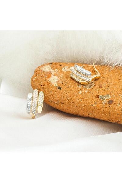 Bilezikci 3 Renkli Taşlı 14 Ayar Altın Küpe