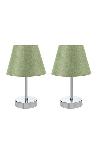 Art&Gift Green Fabric - Chrome Lampshade Table Lamp Set with Metal Legs