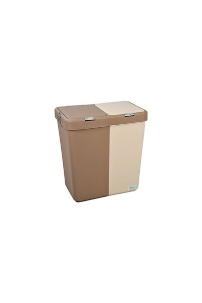 Motek Mete shopping Kahve-Krem Ikili Dokunmatik Kirli Çamaşır Sepeti Çift Böl...