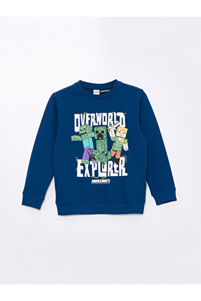 LC Waikiki Lcwk Bisiklet Yaka Minecraft Baskılı Erkek Çocuk Sweatshirt