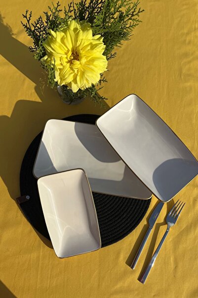 GÖNÜL Beyaz Gold 3'lü Seramik Kayık Tabak