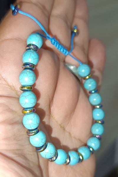 TAŞÇIZADE Turquoise Stone 8 mm Knitted Macrame Natural Stone Bracelet