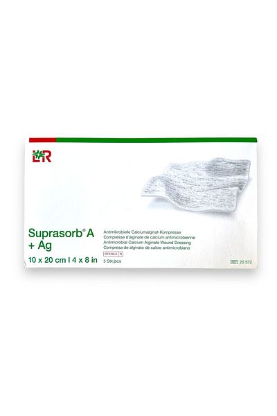 Lohmann & Rauscher غطاء جروح سوبراسورب أ جي مع جينات الكالسيوم والفضة 10 × 20 سم - المرجع 20572 - قطعتين