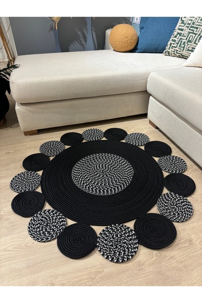 MaVaux Bej Jüt Hasırlı El Örgüsü Kilim Halı Hasır Yuvarlak