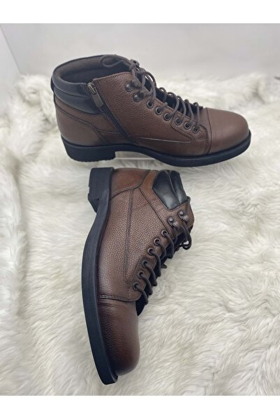 Burç Ανδρικές μπότες από γνήσιο δέρμα καφέ με φερμουάρ στο πλάι (2838)