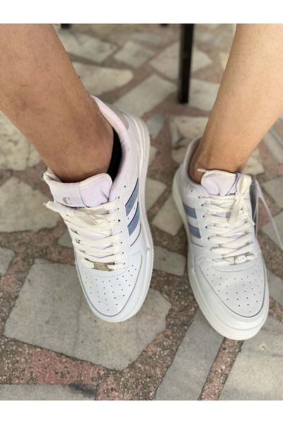 ÇİĞDEM KUNDURA White Blue Striped Crocus Leather Sports Shoes