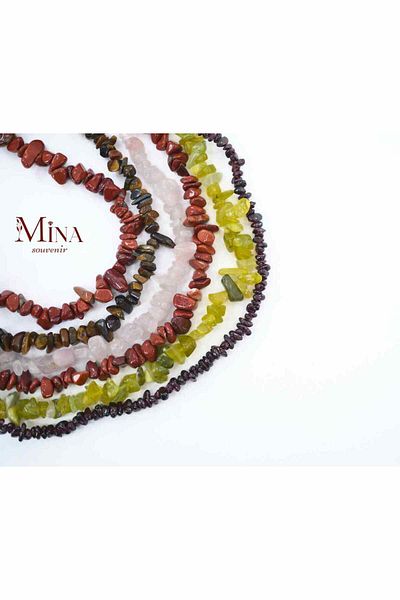 Mina Souvenir Natural Stone Necklace and Bracelet Set Variations (Pink Quartz, Tulip, Tiger Eye)