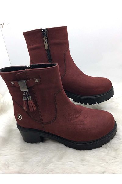 ÇİĞDEM KUNDURA Claret Red Crocus Leather Short Boots - Crayz B8A