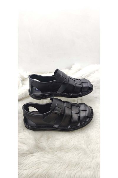 ÇİĞDEM KUNDURA Black Real Leather Crocus Sandals