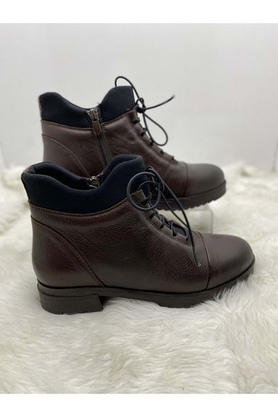 Voyager Μποτάκια από γνήσιο δέρμα Bitter Brown Elastic Lace Up Ankle Boots (B1A)