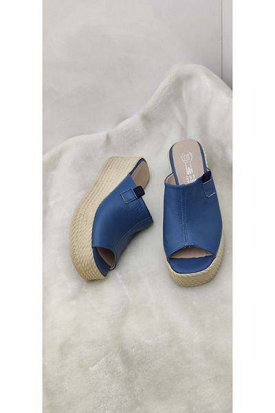 ÇİĞDEM KUNDURA Real Leather Black Wedge Heel Crocus Slippers - Blsdt2B