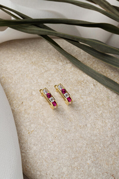 Bilezikci Kırmızı Beyaz 14 Ayar Altın Bebek Küpesi