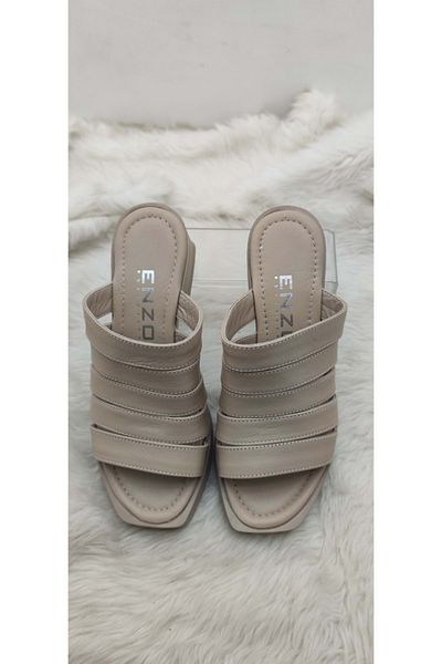 ÇİĞDEM KUNDURA Genuine Leather Platform Heeled Crocus Slippers