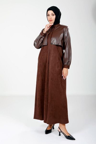 Beyza Δερμάτινο σουέτ με φερμουάρ Bitter Brown Color Ferace 9130