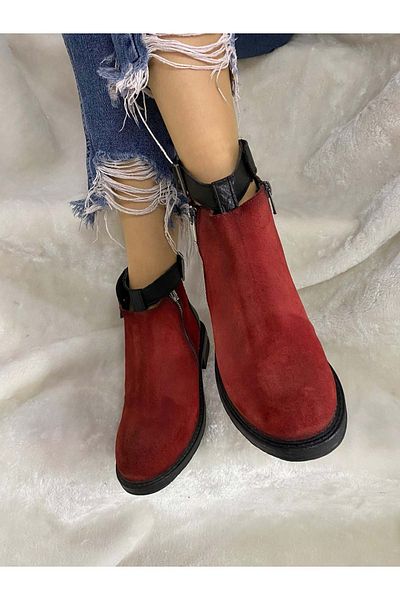 ÇİĞDEM KUNDURA Red Crocus Patterned Real Suede Leather Boots