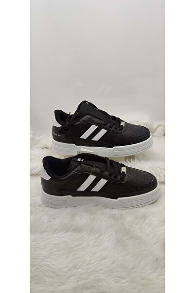 Consept Unisex Siyah Beyaz Çizgili Deri Spor Ayakkabı