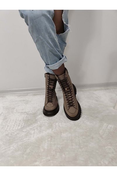 ÇİĞDEM KUNDURA Πραγματικό Nubuck Δέρμα Scoal Μποτίνια - Ραμμένα με Καουτσούκ (BRÇ B 22)