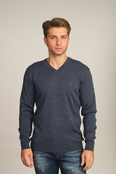 Mavi Soles Erkek Havacı Mavi Regular Fit Düz V Yaka Triko Kazak